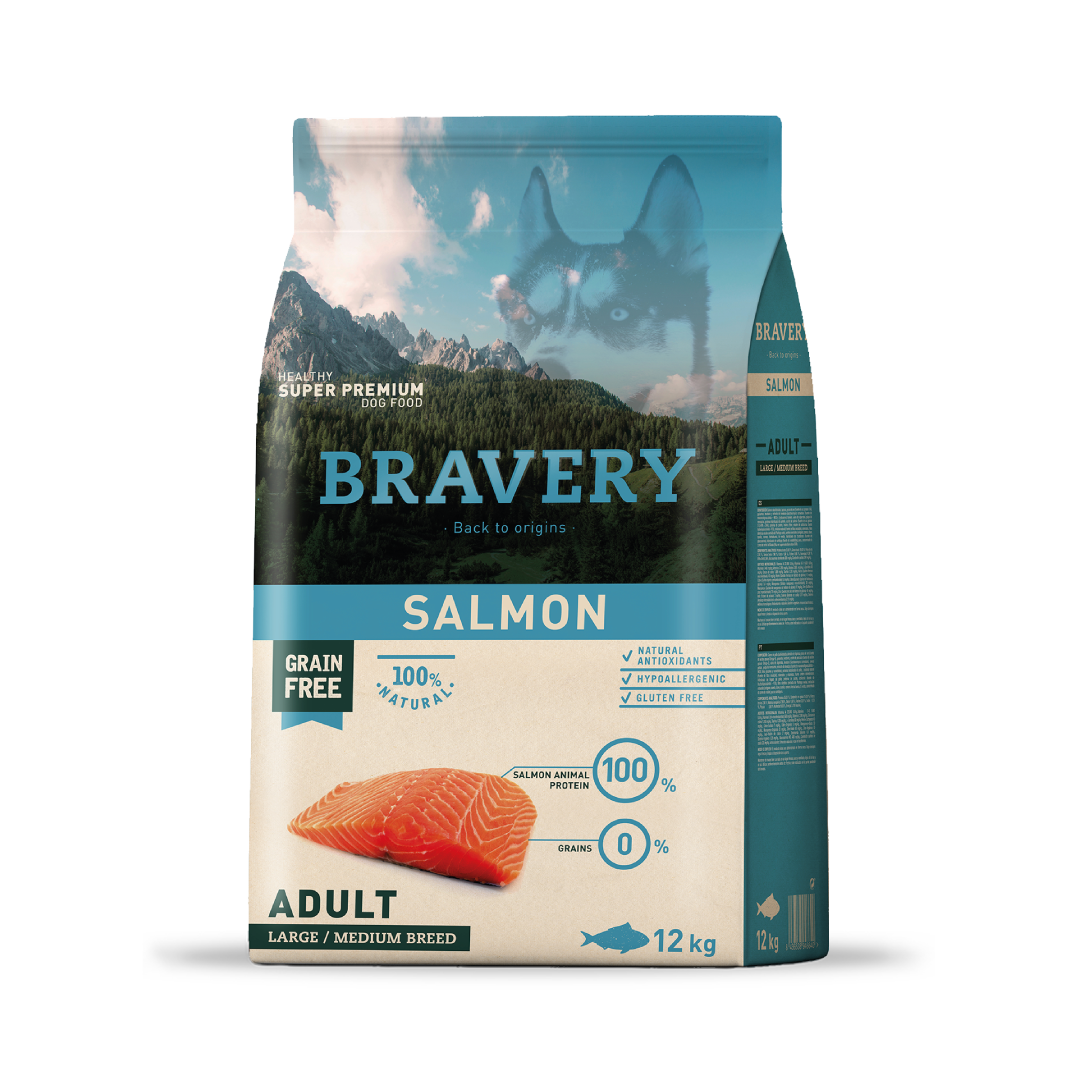Bravery - Adulto Salmon Razas Medianas y Grandes x 12 kg
